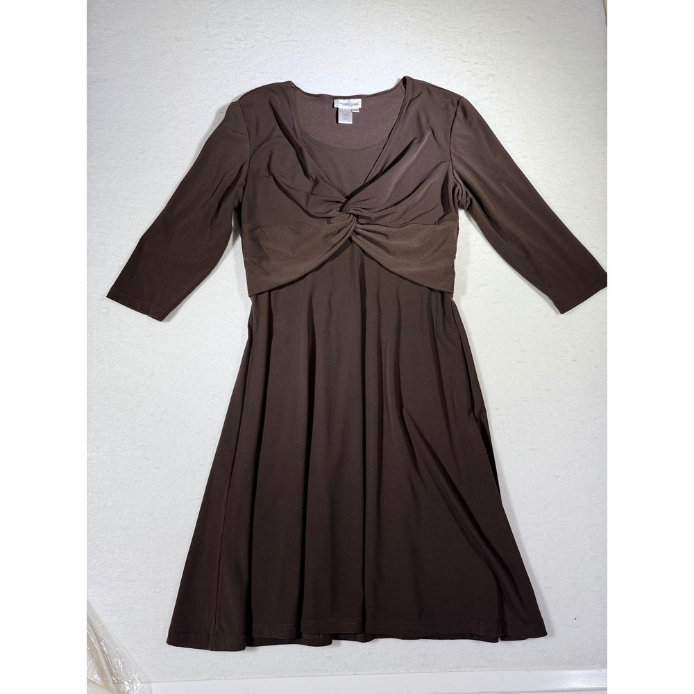 Coldwater Creek Brown Twist Front Midi Dress Women P12 3/4 Sleeve